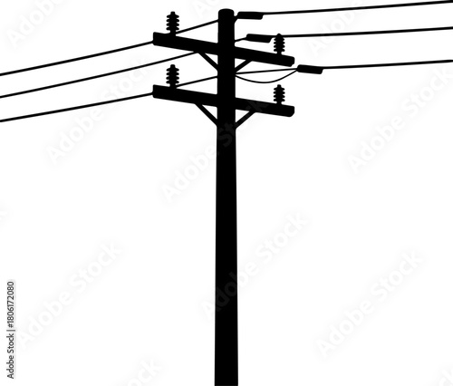 power line and utility pole  silhouette vector illustration