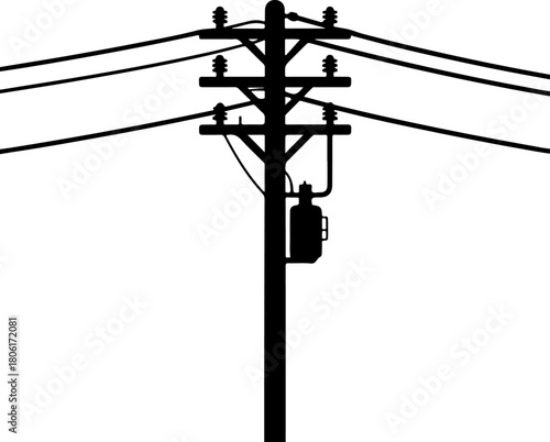 power line and utility pole  silhouette vector illustration