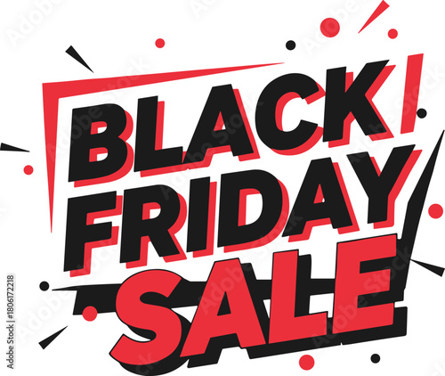 Black Friday Sale Typography Vector. Dynamic Red and Black Text Design with Geometric Explosion Background