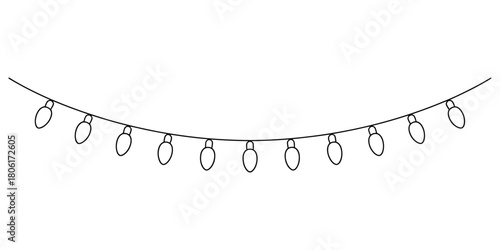 Outline string of light bulbs simple garland sketch illustration