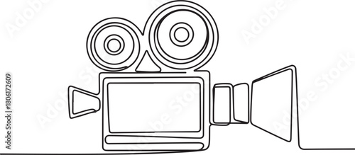Continuous one line drawing of a retro cinema camera. Vintage Cinema camera sign. one line Icon drawing with white background