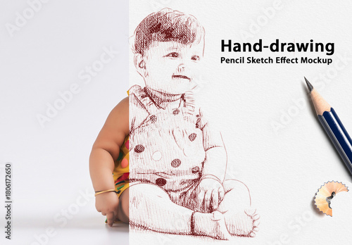 Hand-drawing Pencil Sketch Photo Effect Mockup