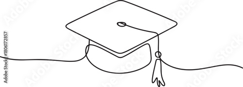 One continuous line drawing of graduation hat. Concept of student of university college and school. Doodle vector illustration. one line Icon drawing with white background