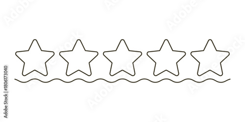 Five minimalist outline stars with wavy line for rating system