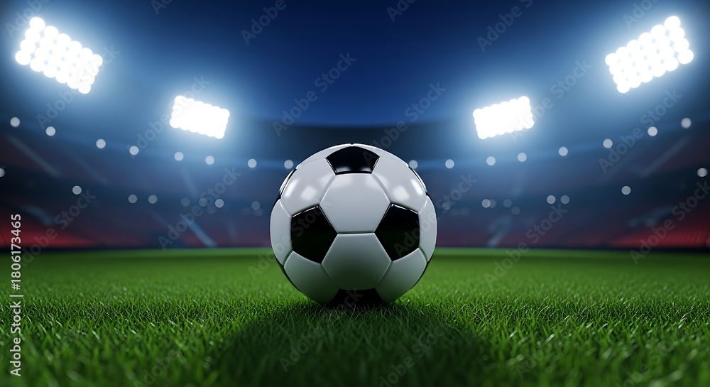 Naklejka premium soccer ball on stadium, green field, sports, football ,Soccer, football, stadium background