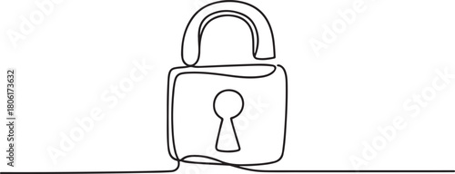 Pad lock Continuous one line drawing illustration, Continuous one line drawing of a padlock. Security concept. one line Icon drawing with white background