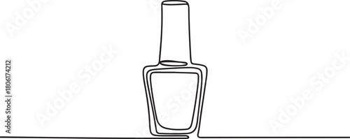 Bottle of nail polish as one line drawing banner. Continuous hand drawn minimalist minimalism design. one line Icon drawing with white background