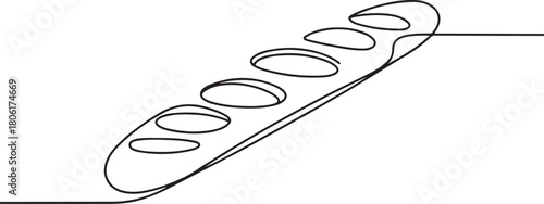 Bread one line drawing, One continuous line drawing of long loaf bread, Bread in the form of a baguette. Long sandwich bread. one line Icon drawing with white background