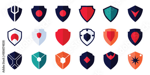Set of flag shields with location pointer pin vector icons symbol collection