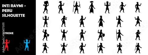 Inti Raymi Peru Silhouette – Inca Sun Festival, Traditional Andean Celebration Vector