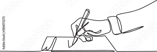 Continuous one line drawing of Hand signing contract agreement paper vector illustration. one line Icon drawing with white background