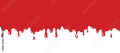 Vibrant red liquid dripping, painting, or ink splattering in abstract, fluid, and dynamic pattern over a clean white background, graphic design element for creative concepts.