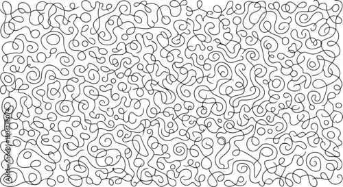 Abstract Line Art Continuous, Flowing Design with a Swirl of Black Lines and Graphic Elements in a 