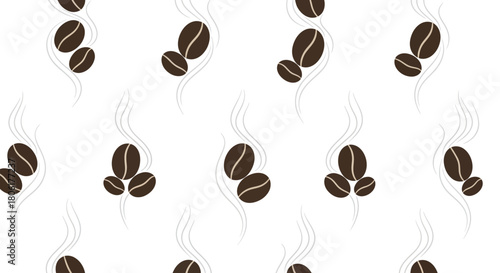 Invigorating coffee bean pattern design, a seamless steaming coffee background for menus, packaging, and cafe decor with a modern and inviting feel