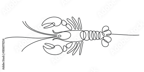 Minimalist continuous line art drawing of a lobster seafood icon