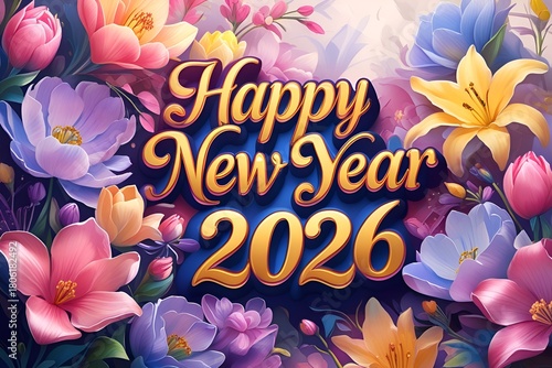 Happy New Year 2026 banner in gold color