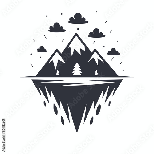 Three mountains stand under cloudy skies with trees reflected in an inky lake