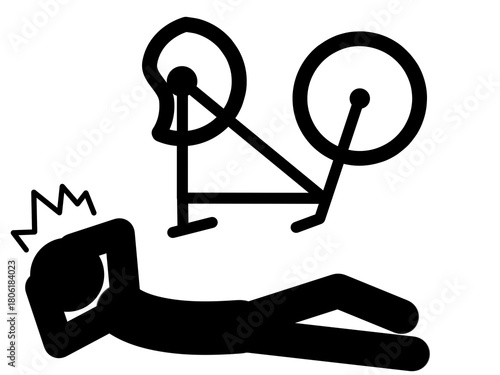Vászonkép Black silhouette of a bicycle accident with a falling rider icon on a transparent background