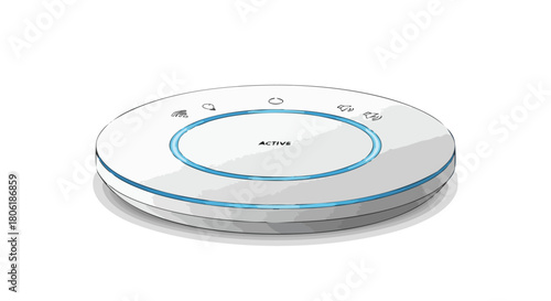 Modern White Circular Smart Home Hub or Wi Fi Access Point Device Sketch Isolated on White