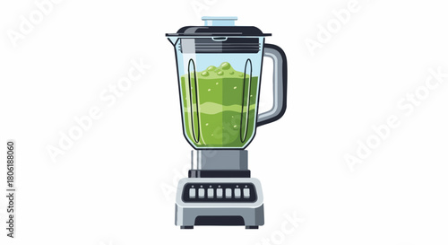 Modern Countertop Blender Making Healthy Green Smoothie or Juice Illustration on White Background