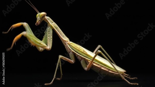 Wallpaper Mural Studio Lit Praying Mantis Standing on Dark Floor, Detailed 4K Macro Footage Torontodigital.ca
