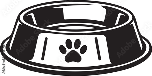 Black silhouette of a pet food bowl with a paw print emblem pet bowl dog bowl
