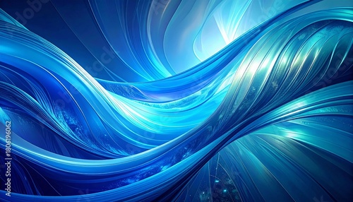 vibrant abstract blue and cyan background with flowing ribbed glass texture and curved wave light design