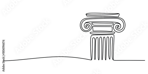 Continuous line drawing of a classical greek ionic column architecture.