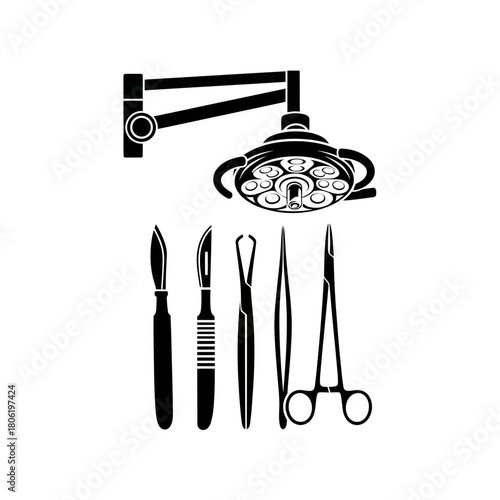 Sterile Medical Tools and Surgical Light Illustration for Operating Room Procedure