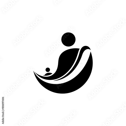 Mother and Child Silhouette Black and White Minimalist Artwork Symbolizing Love and Care