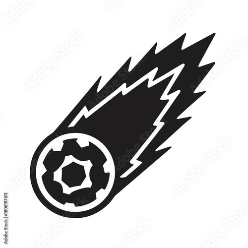 Soccer Ball Meteor Icon Vector, Black Comet Shape with Sport Ball on White