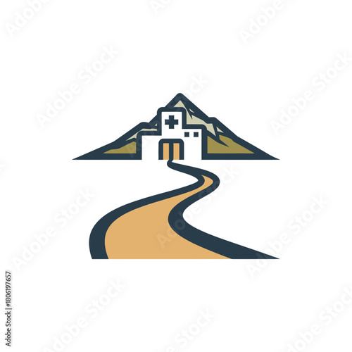 Scenic Mountain Hospital Icon With Winding Road Suggesting Remote Healthcare Access