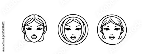 beauty icons, girl, outline on a white background,