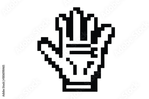 Pixelated Hand Cursor Icon in Retro 8bit Style with White Background