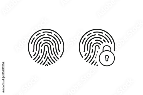 Two Fingerprints Icons, Biometric Identification, Black Lines on White Background