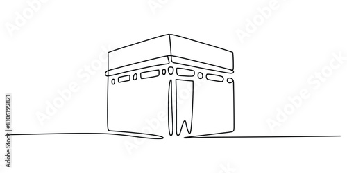 Continuous line drawing of kaaba, sacred holy site for islamic pilgrimage