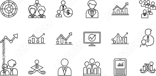 Business and finance icons set, outline style isolated on