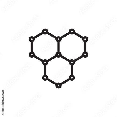 Graphene molecular structure icon. Represents a hexagonal carbon lattice for advanced materials, nanotechnology, 2D materials, and superconductors. Vector for material science and battery technology.
