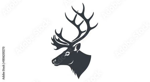 Elegant deer head silhouette isolated on, showcasing intricate antlers and a noble profile, perfect for logo design and branding