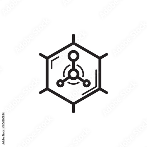 Polymer synthesis icon showing molecular links within a hexagonal structure. Represents chemical reaction, monomer bonding, material engineering, and composite creation in sustainable manufacturing.