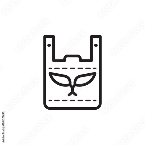 Bioplastics packaging icon. Features a shopping bag with a leaf or sprout design. Represents biodegradable materials, eco-friendly products, sustainable chemistry, and green manufacturing.