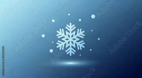 A single, stylized snowflake with delicate details, gently illuminated against a gradient blue background, evoking a sense of winters serene beauty and the quiet magic of the season