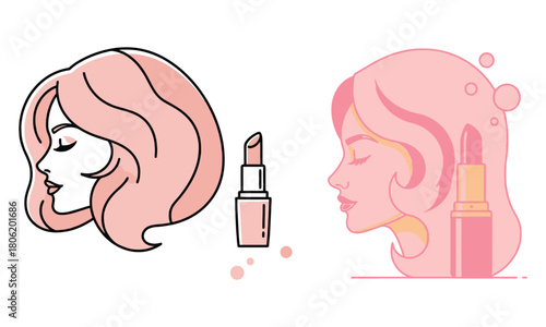 Stylish woman profile with lipstick, representing beauty and cosmetic care