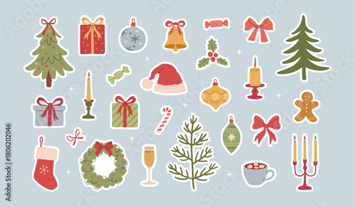Set of cute Christmas and New Year stickers