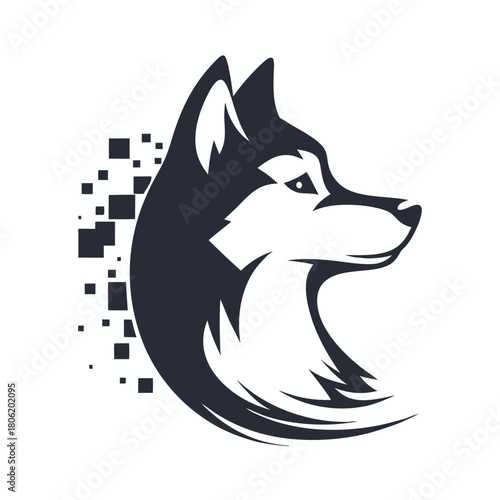 Pixelated Dog Silhouette Vector, Canine Standing Profile, White Background Animal Design