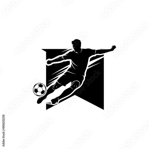 Dynamic Soccer Player Kicking Ball Silhouette Captured in Action Moment Scene