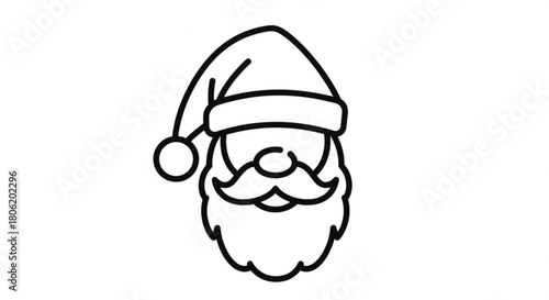 A minimalist line drawing of santa clauss face, featuring his iconic hat, bushy beard, and mustache isolated on perfect for holiday designs