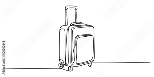 Minimalist one line drawing of a travel suitcase, journey concept
