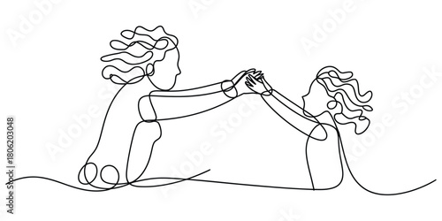 Abstract line art two people holding hands showing connection