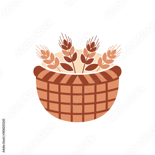 Traditional Wheat Basket Illustration Design Symbolizing Harvest Abundance and Agriculture